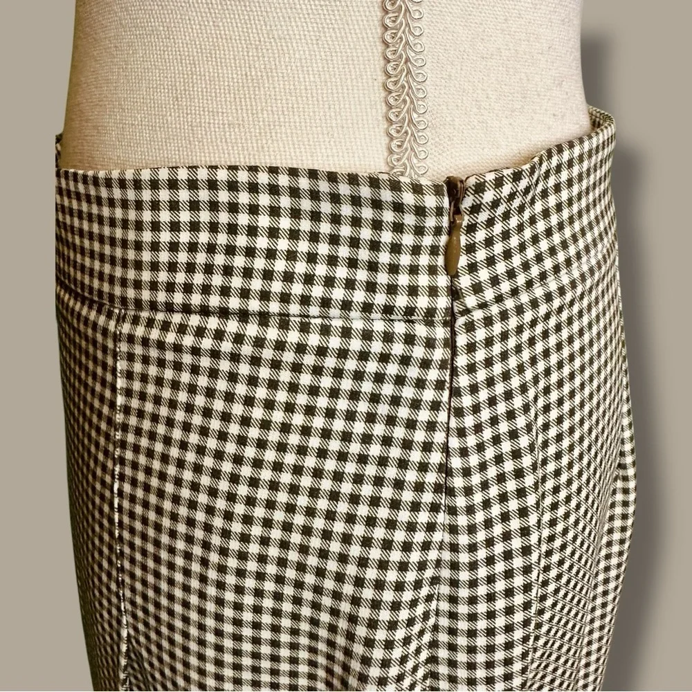 NWT Piazza Sempione Olive Green Checkered Plaid Dip-Dyed Pleated Skirt Size 44